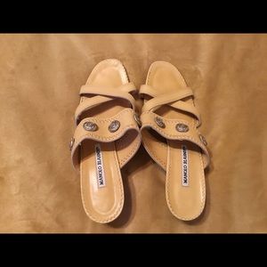 Womens Manolo Blahnik Mule Tan Leather Shoes Sz 39